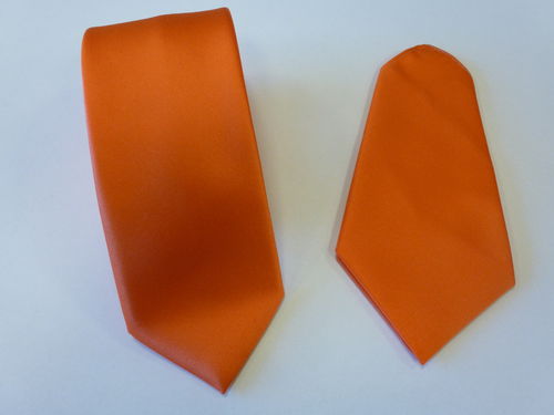 Corbata raso 8 cm, pañuelo azul naranja