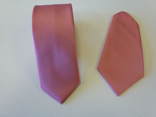 Corbata raso 8 cm, pañuelo rosa chicle