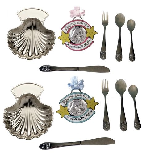Metallic Shell, cutlery and virgin with child